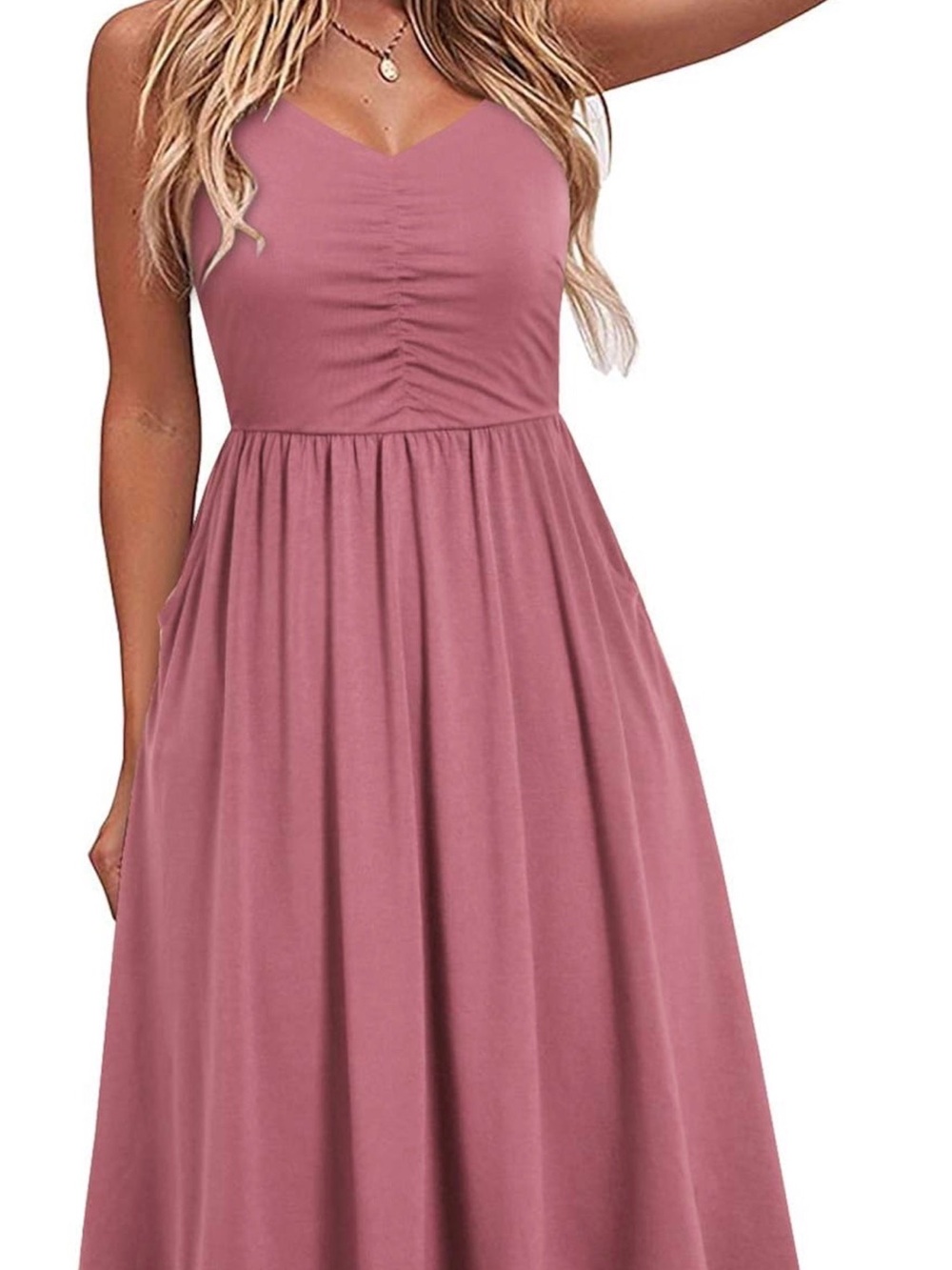 NWT Sleeveless V-Neck Ruched Bodice Maxi Dress - Mauve Pink
